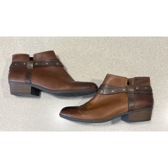 Clarks Womens Addiy Zoie Boot Size 11 Brown Leather Bootie Studded Straps-Zipper - Picture 6 of 11